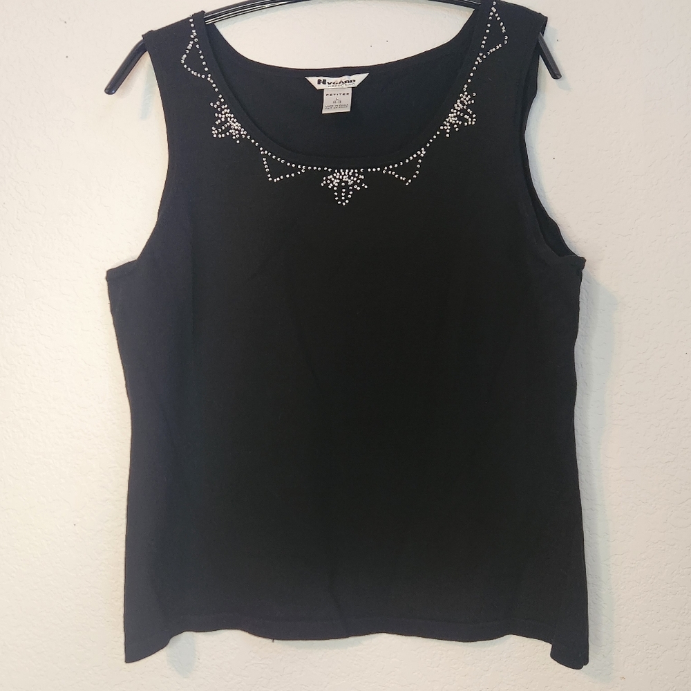 Nygard Collection Black Tank with White Bead Collar Embellishments, Size LP‎